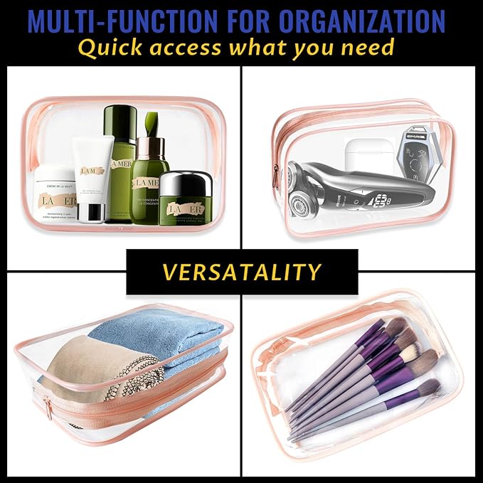 16 Pieces Clear Makeup Bags Bulk, TSA Approved Toiletry Bag for Travel, PVC Waterproof Travel Pouches Clear Pouch with Zipper for Men and Women Carry-on Travel Essentials Cosmetic Bags (Orange)