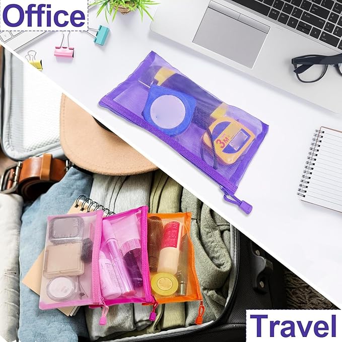 CarryEpic Mesh Pouches(6 Pack), Mesh Bags with Zipper Nylon Makeup Pouches Bag Cosmetic Pouch Travel Purse Organizer Insert Diaper Inside Bag Organizers Home Organizing Size See Through Cute Colors