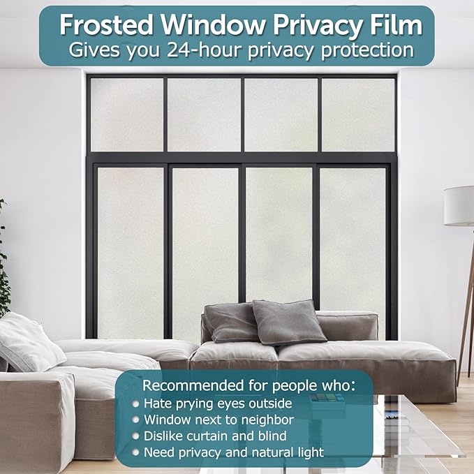 HIDBEA Frosted Window Privacy Film, Non Adhesive, 55.1 x 393.7 Inch