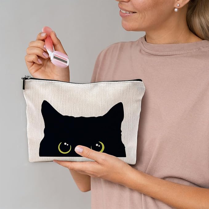 NEGIGA Cat Makeup Bag, Black Cat Kitty Kitten Cosmetic Bags for Women, Cat Owners Gifts, Black Cats Small Makeup Cosmetic Bag for Purse