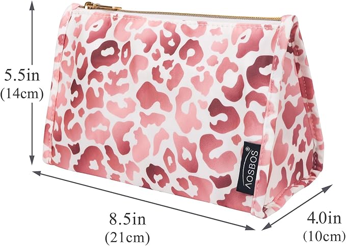 Aosbos Leopard Cosmetic Bag for Women, Travel Makeup Organizer Pouch