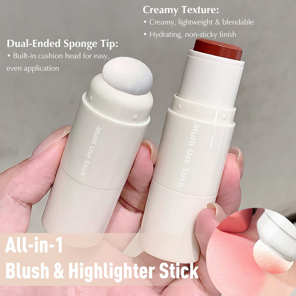 Wugbc Nude Wheat Blush Stick, Glowing Cream Blush Makeup Multi-Use for Cheeks Lips Body, Hydrating Natural Lightweight Iluminadores De Maquillaje Buildable Watercolor Face Balm Highlighter Stick