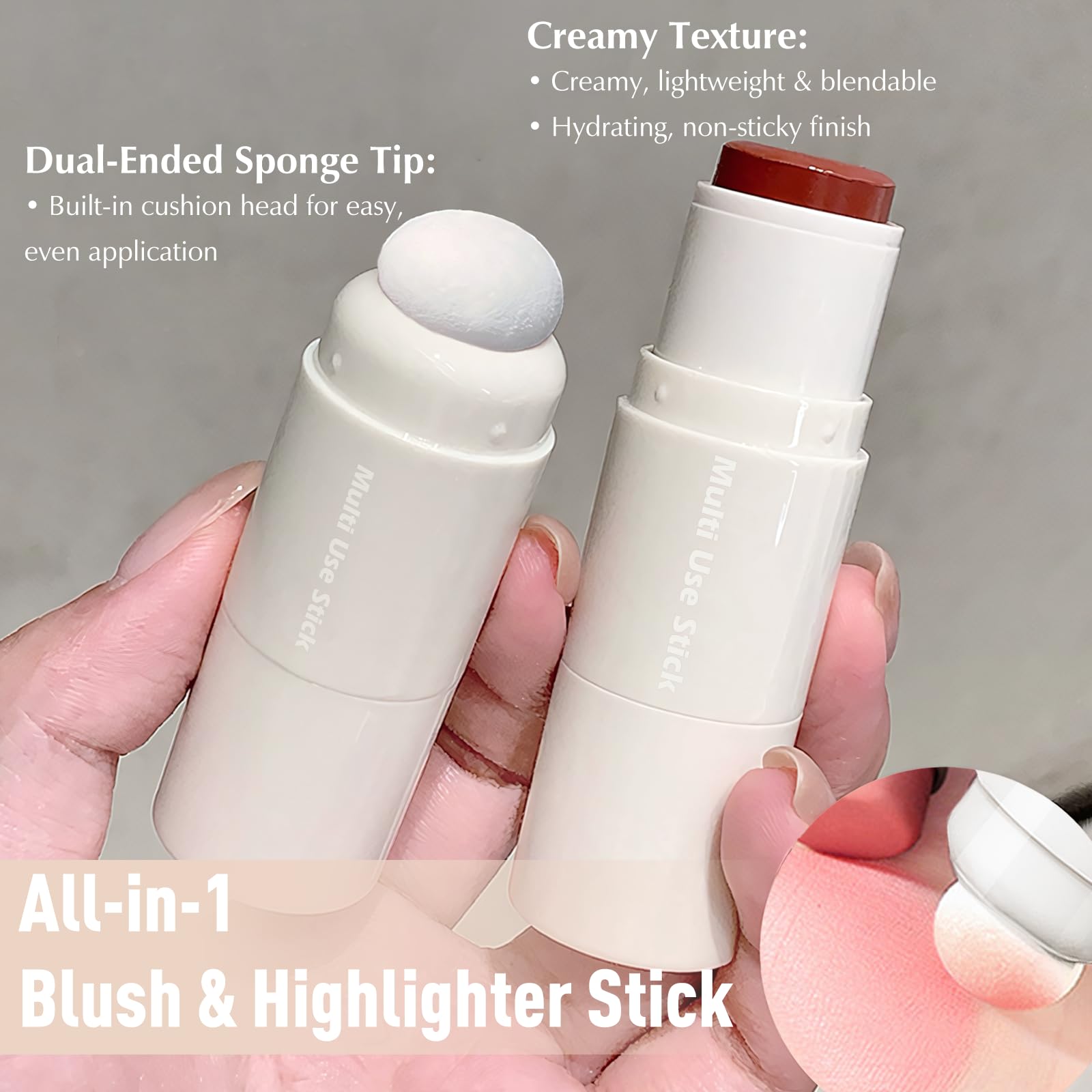 Wugbc Nude Wheat Blush Stick, Glowing Cream Blush Makeup Multi-Use for Cheeks Lips Body, Hydrating Natural Lightweight Iluminadores De Maquillaje Buildable Watercolor Face Balm Highlighter Stick