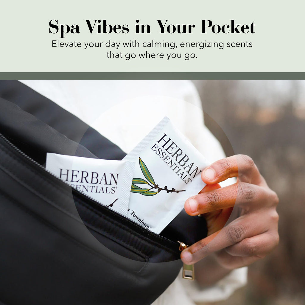 Herban Essentials - Eucalyptus Wipes & Towelettes - Essential Oil Wipes for Hands & Body - Travel Size Essentials and Toiletries - Natural, Individually Wrapped, Disposable & Moist Refresh (7 count)