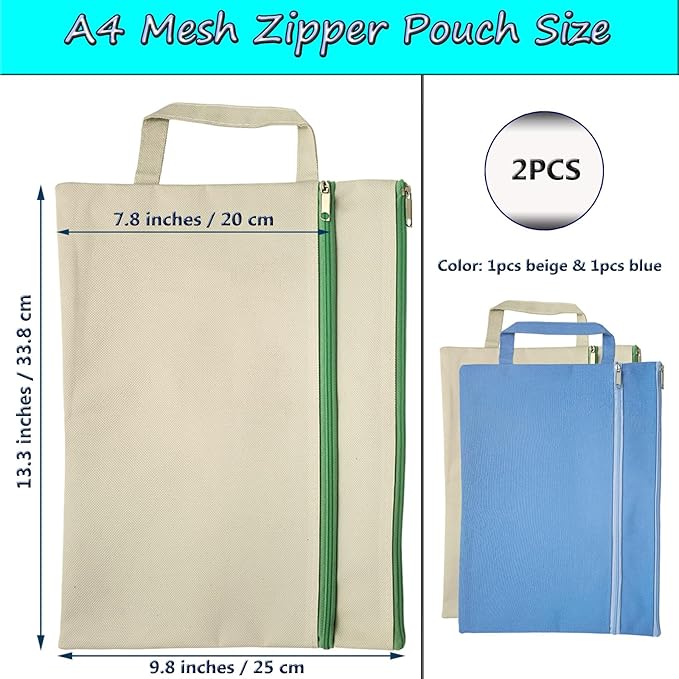 XIWUMOER A4 Mesh Zipper Pouch, Waterproof File Bag with Handle,Foldable Document Organizer for School, Office, Travel - Durable Folder with Puzzle Project/Cross Stitch (2)