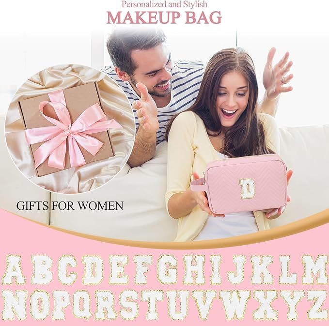 Sernaxi Personalized Initial Makeup Bag Waterproof Leather Cosmetic Bag Travel Toiletry Bag, Valentine’s Day Gift Makeup Organizer Case & Makeup Pouch for Women Teen Girls Mom Girlfriend Wife