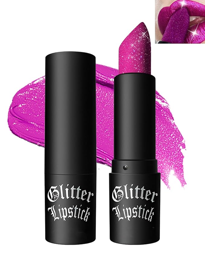 Pink Purple Glitter Lipstick, Waterproof Shimmer Lip Gloss,Christmas Makeup