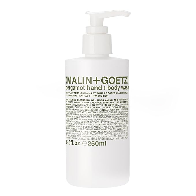 MALIN+GOETZ Hand + Body Wash | Gentle Foaming Cleanser with Botanical Extracts and Amino Acids | Hydrating, pH-Balanced, Unisex Scent | Vegan & Cruelty-Free (Bergamot, 8.5 Fl Oz)