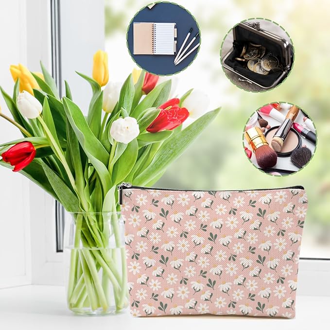 Vintage Daisy Flowers Makeup Bag Friend Friendship Gifts for Women Girls