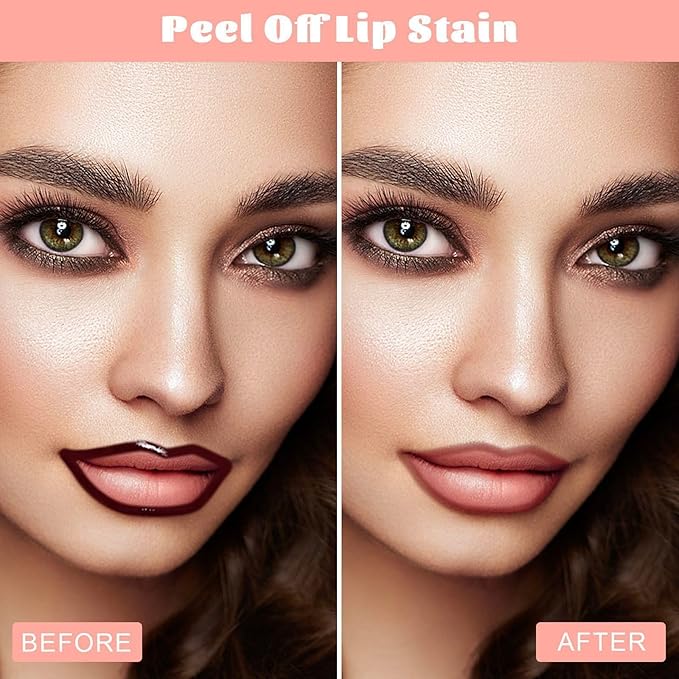 Lip Stain - Peel Off Lip Liner, Long Lasting Lip Liner with Matte Finish, Waterproof & Transfer Proof Lip Gloss, Non-Stick Cup & Highly Pigmented Color, Easy to Use for All Skin Types (Dark Red)