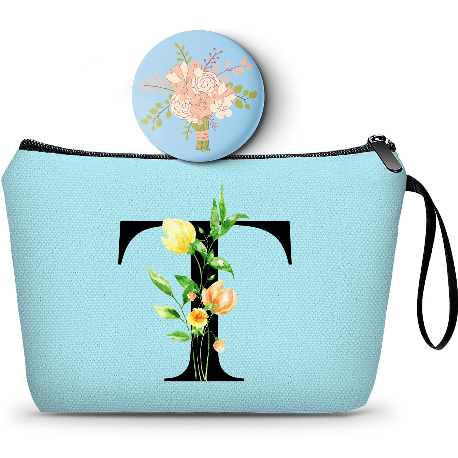 Women Birthday Unique Bride to be Bridal Shower Initial Gifts for Mom Sister Friend Her Teacher Aunt Makeup Cosmetic Bag with Mirror Mothers Day Christmas Graduation T