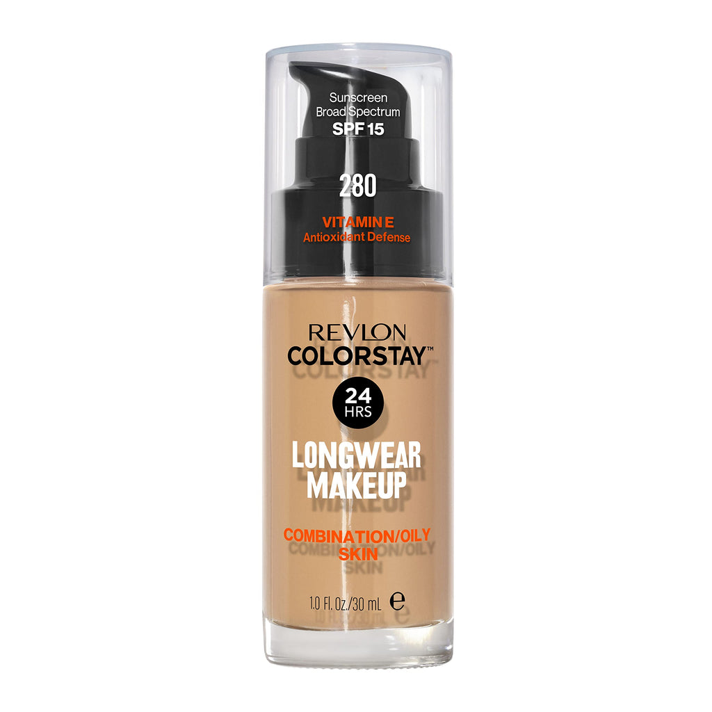 Revlon Liquid Foundation, ColorStay Face Makeup for Combination & Oily Skin, SPF 15, Medium-Full Coverage with Matte Finish, 280 Tawny, 1 Fl Oz