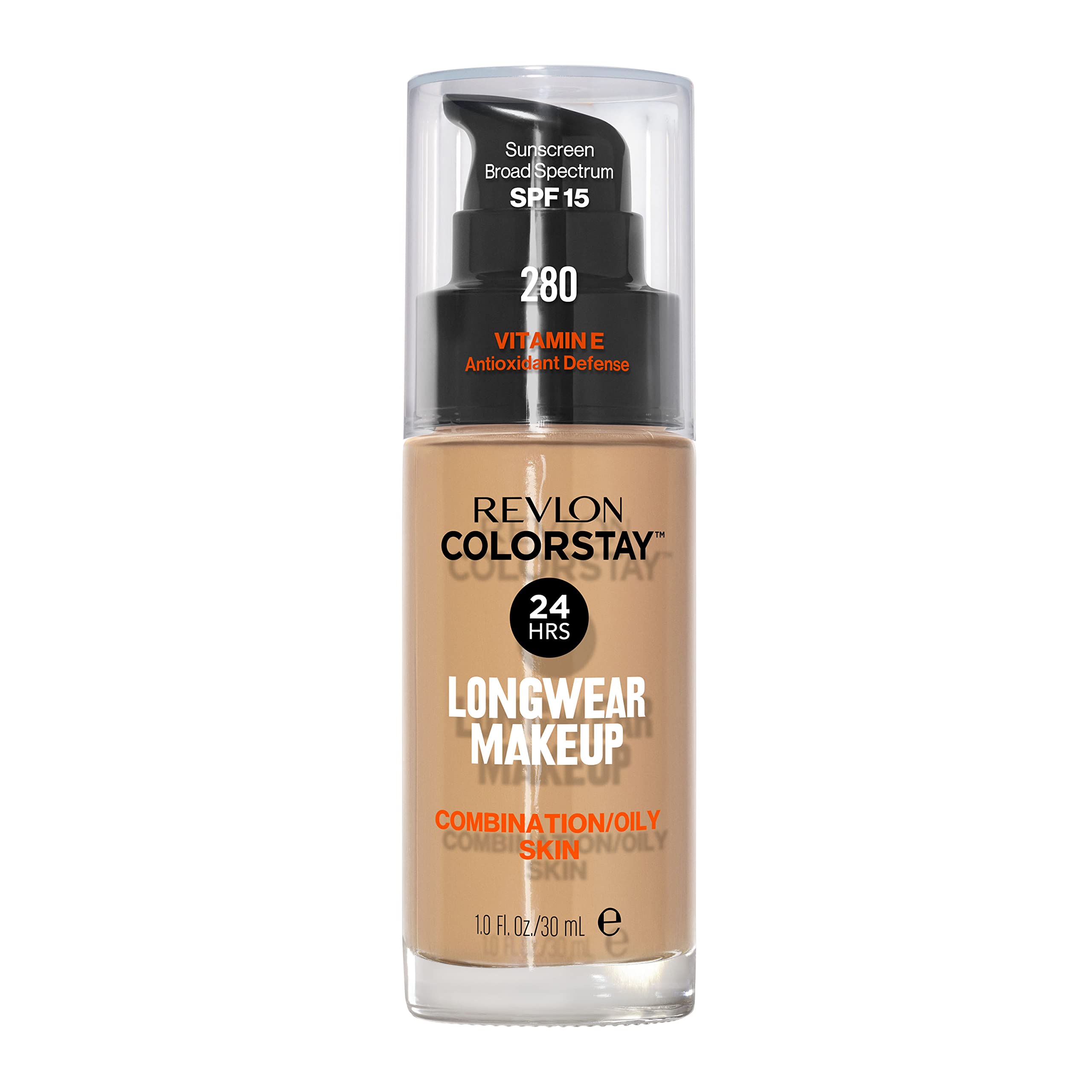 Revlon Liquid Foundation, ColorStay Face Makeup for Combination & Oily Skin, SPF 15, Medium-Full Coverage with Matte Finish, 280 Tawny, 1 Fl Oz