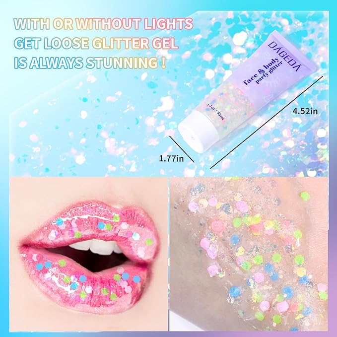 DAGEDA Colorful Body Glitter Gel, Sparkly Hair Face Glitter Makeup Accessories