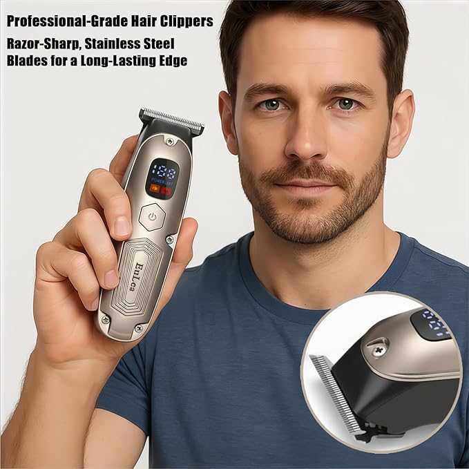 EuLea Multifunctional Hair Clipper with LED Screen, Cordless Rechargeable Beard Trimmer, Body Groomer with 10 Accessories for Men Women Home Travel Use