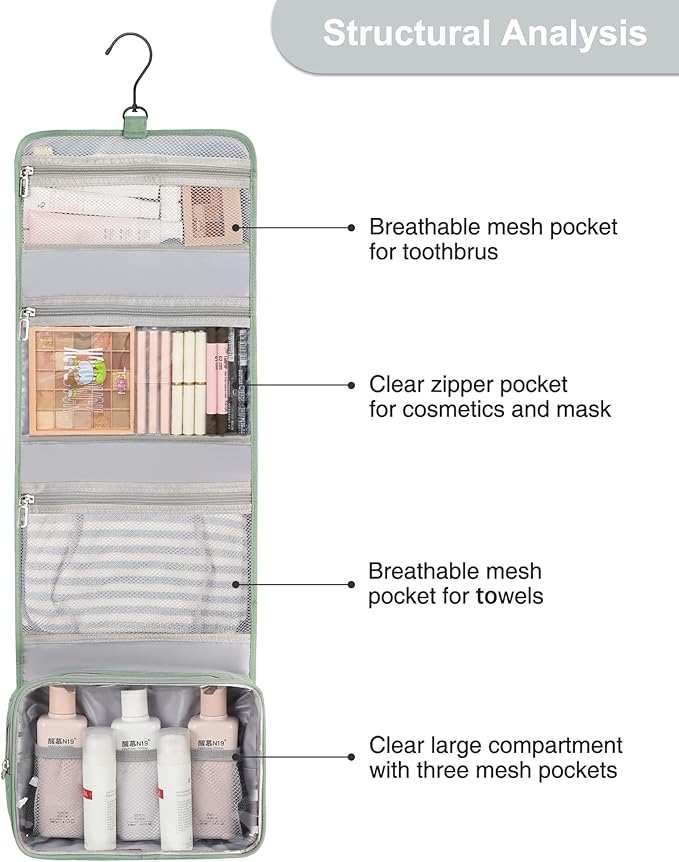 Relavel Travel Hanging Toiletry Bag for Women for Full-size Container