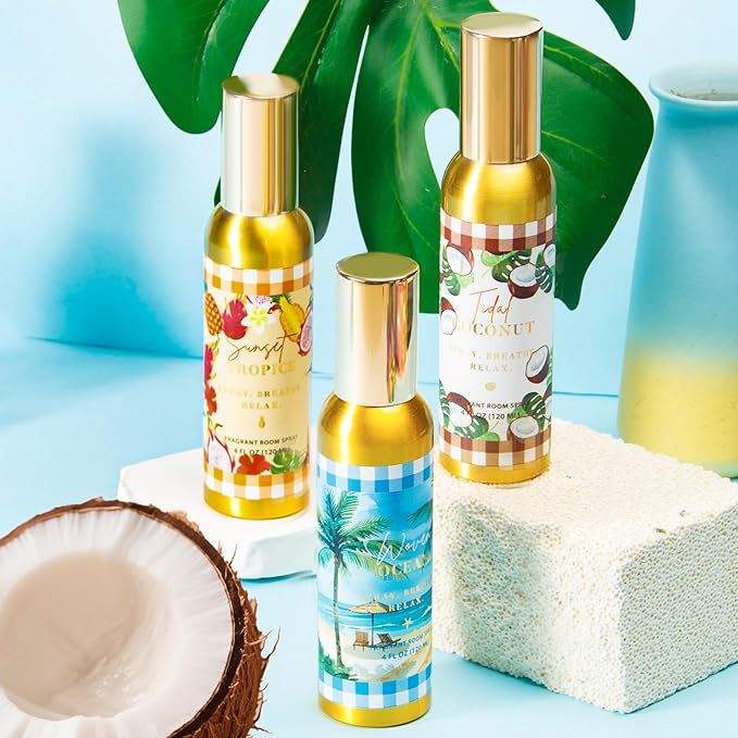 Room Spray, Tidal Coconut, Woven Ocean, Sunset Tropics, Each 4 fl oz