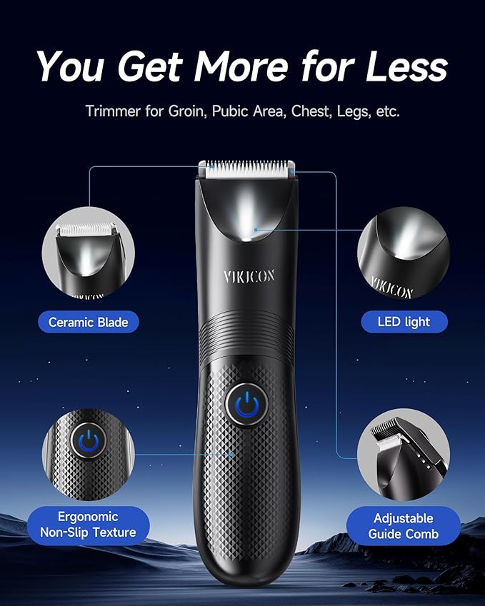VIKICON Manscape Trimmer for Men, No Nicks Electric Body/Ball/Pubic Shaver