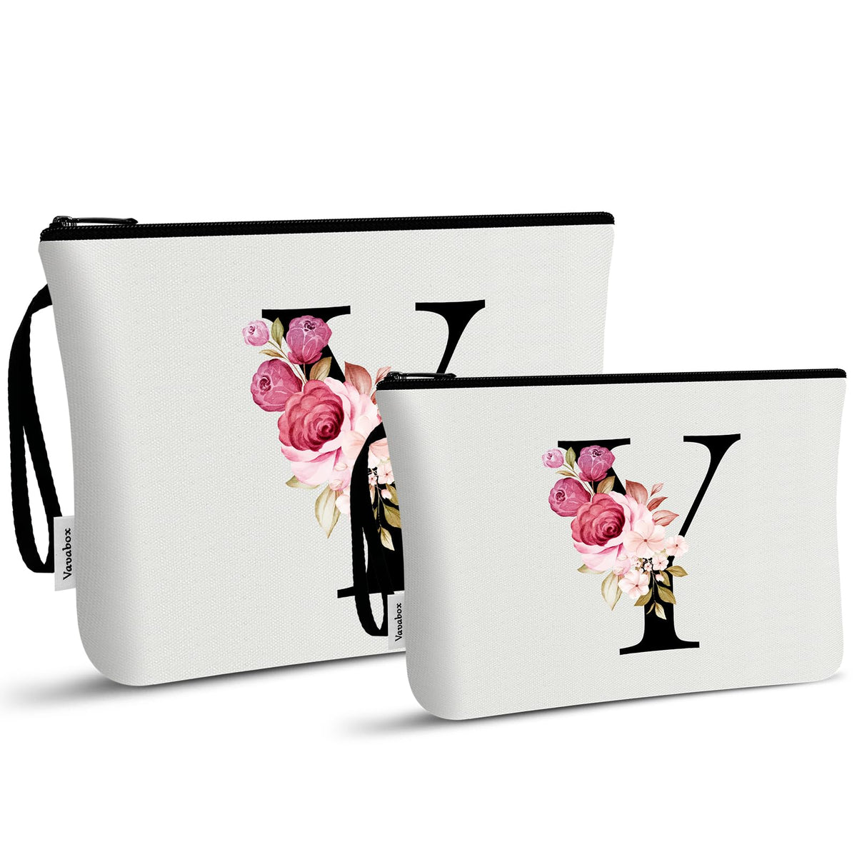 Vavabox A-Z Personalized Makeup Bag, Birthday Gifts for Women Mom, Gifts for Best Friend, Bride Bridesmaid Cosmetic bag (L, 03-White Set)