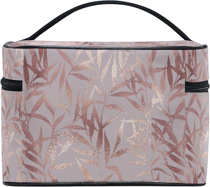 MNSRUU Makeup Bag, Rose Gold Leaves Travel Makeup Organizer Bag Cosmetic Cases Toiletry Bags for Girl Women Ladies