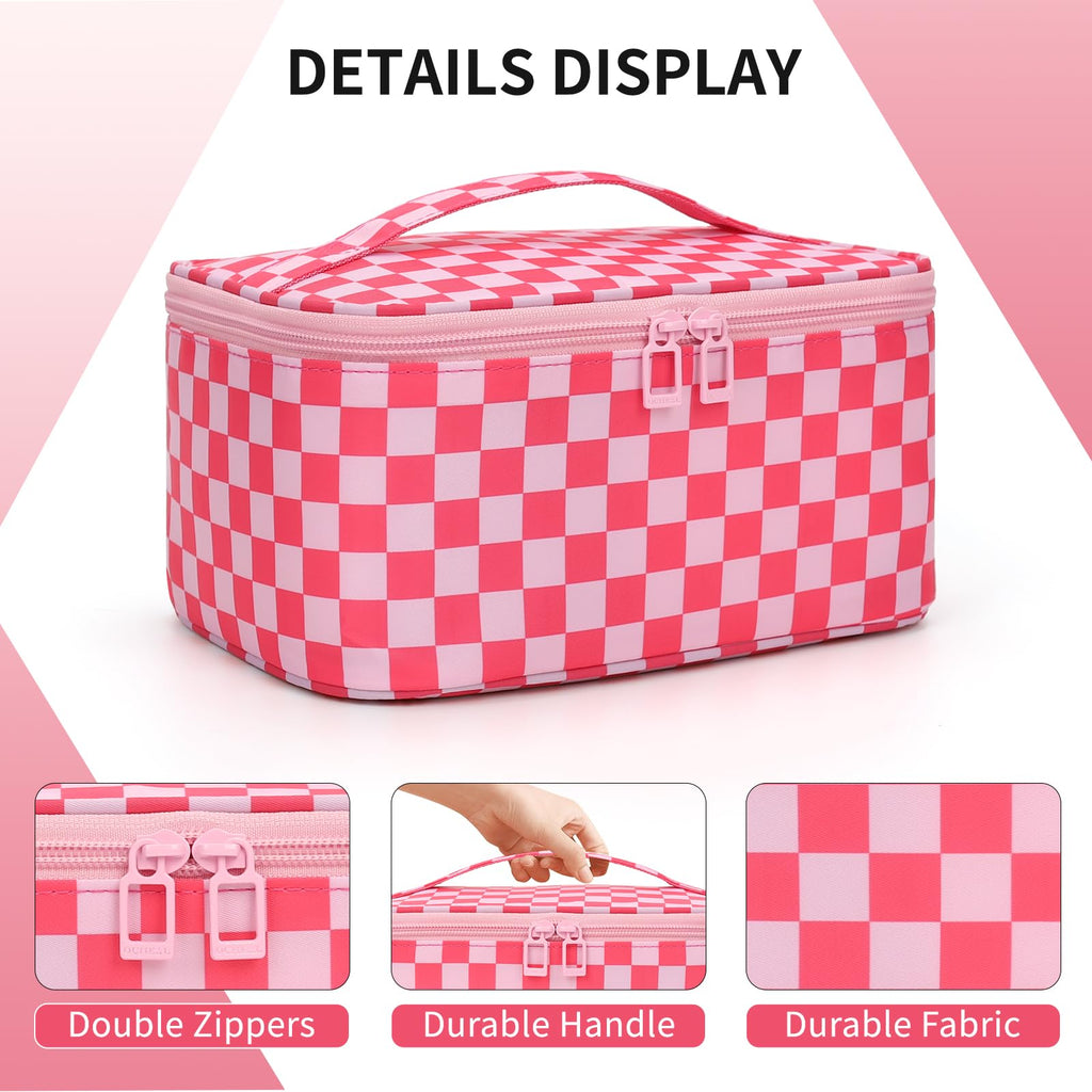 OCHEAL Makeup Bag Portable Cosmetic Bag For Women, Large Capacity Travel Makeup Case Organizer, Toiletry Bag for Girls Traveling With Handle and Divider-Pink