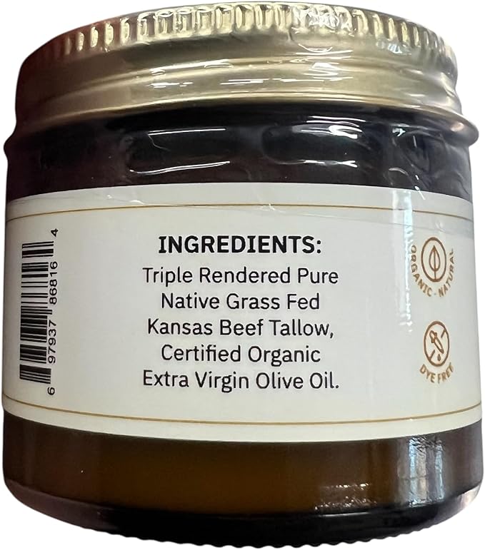 Prairie Fire Candles Grass Fed Beef Tallow Balm Grown and Made in USA - Organic Grass Fed and Finished Tallow - Moisturizing Skin Care Fragrance Free 2 oz