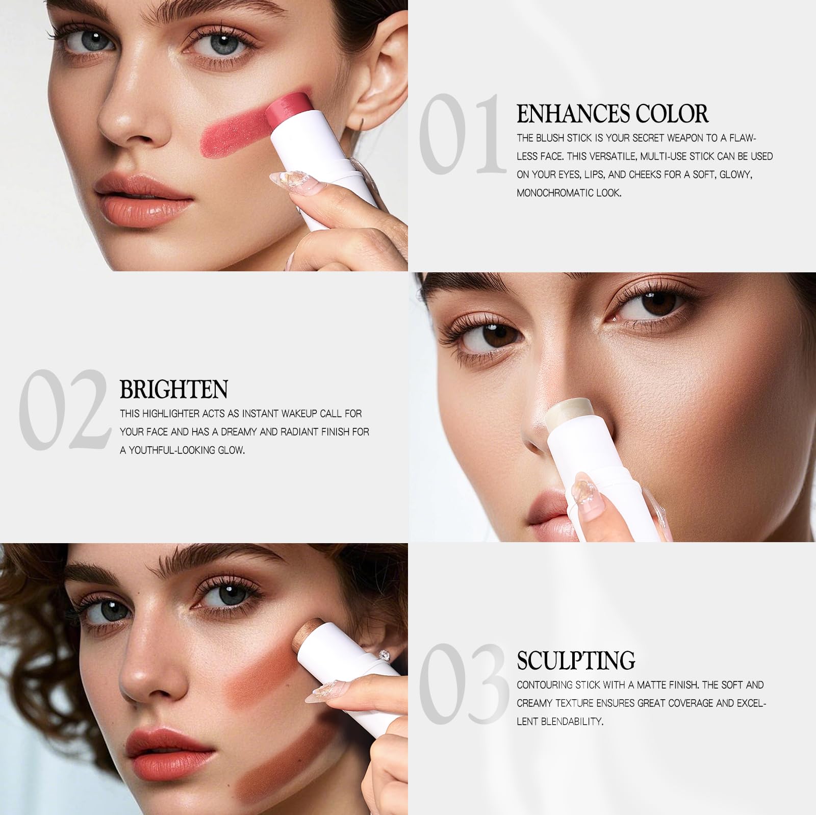 bayfree 3 PCS Makeup Cream Contour Stick Set, Highlighter Stick & Bronzer Stick & Blush Stick, Long Lasting, Natural Face Contour, Dewy & Matte Finish, Multi Stick Trio for All Skin