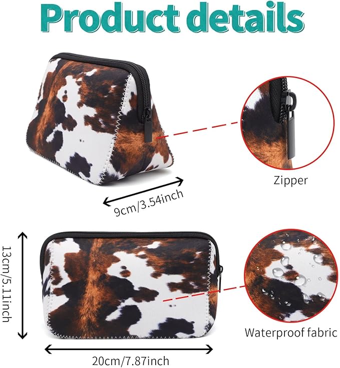 AJLTPA Waterproof Neoprene Cosmetic Bag, Cowhide Print