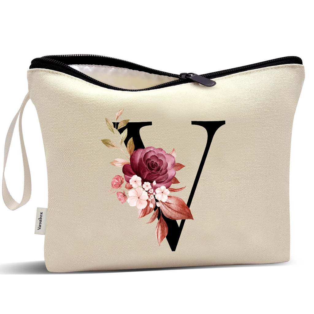 Vavabox A-Z Personalized Makeup Bag, Birthday Gifts for Women Mom, Gifts for Best Friend, Bride Bridesmaid Cosmetic bag (S, Cream Yellow)