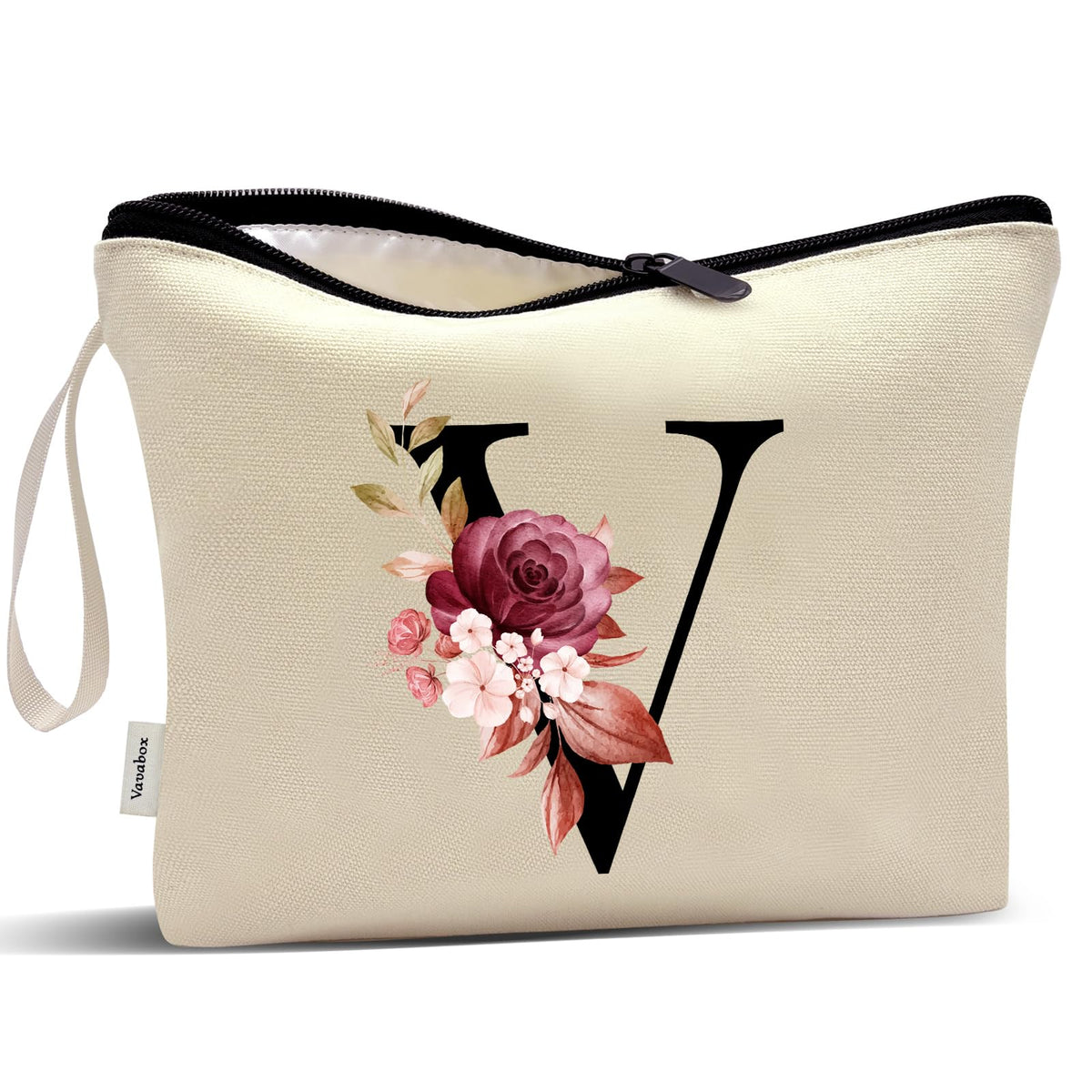 Vavabox A-Z Personalized Makeup Bag, Birthday Gifts for Women Mom, Gifts for Best Friend, Bride Bridesmaid Cosmetic bag (S, Cream Yellow)