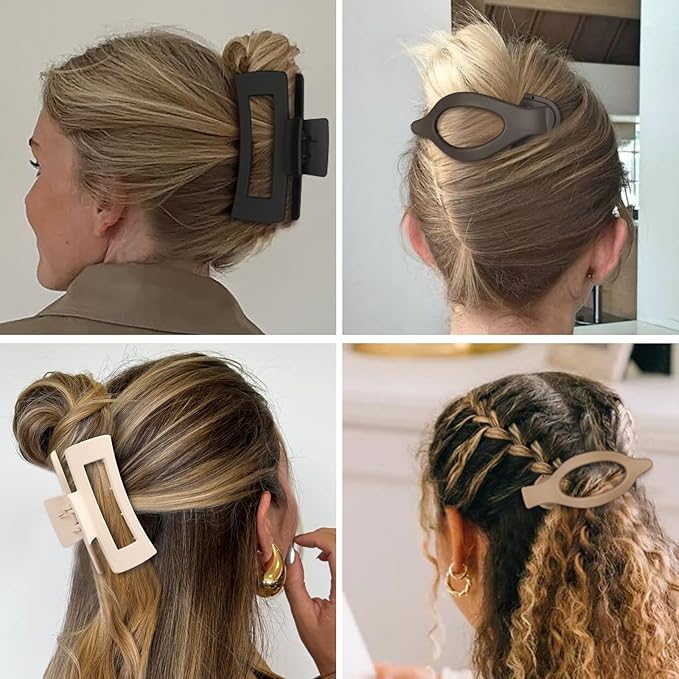 CHANDAT Hair Clips for Women 4.3 Inch Large Hair Claw Clips 8 pcs Square Claw Clips & Flat Hair Clips for Thick or Thin Hair French Concord Hair Barrettes Alligator Hair Accessories for Women (Basic)
