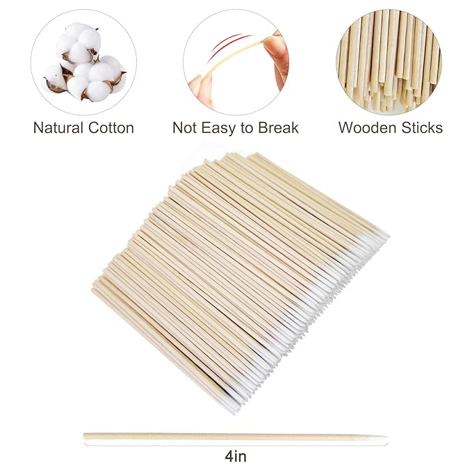 Egaageoi 600 Count 4 Inch Pointed Cotton Swabs for Nail with Wood Sticks