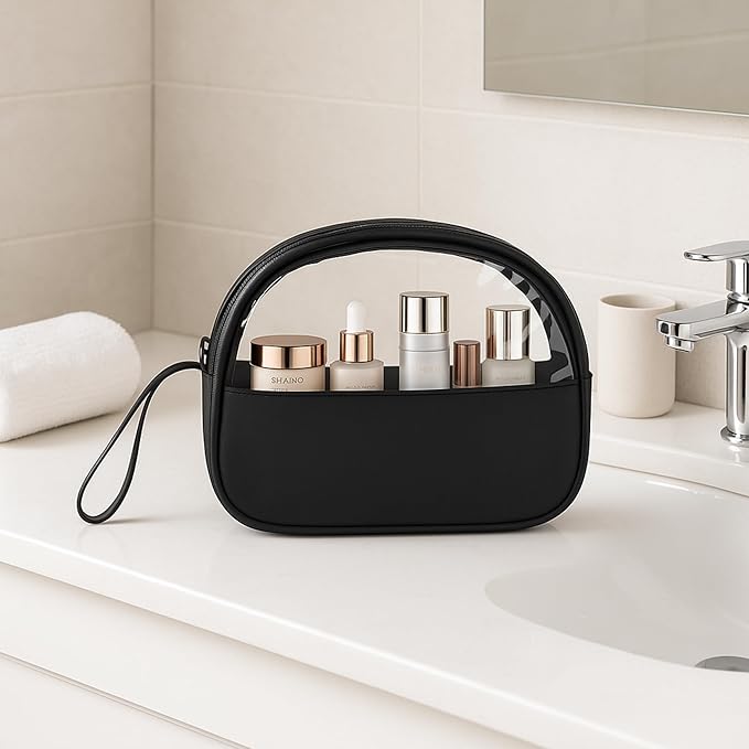 COLGRAM Small Clear Travel Makeup Bag, Waterproof Leak-Proof Toiletry Bag for Women, Simple Transparent Cosmetic & Makeup Bag Organizer