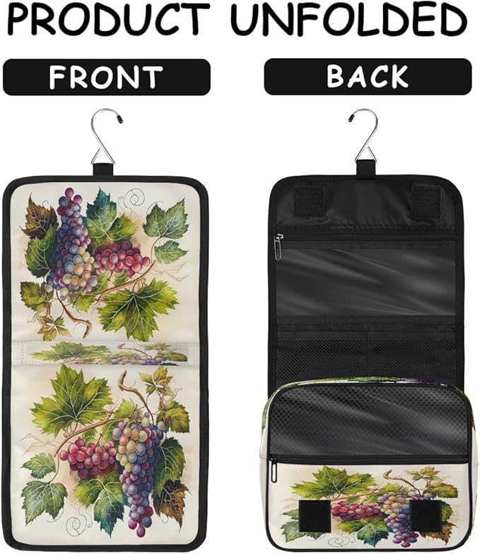 YoYoYuchong Travel Toiletry Bag for Women & Men Colorful Fruit Grapes Hanging Cosmetic Organizer Portable Waterproof Makeup Case Make Up Bag with Compartments Travel Essentials for Bathroom Shower