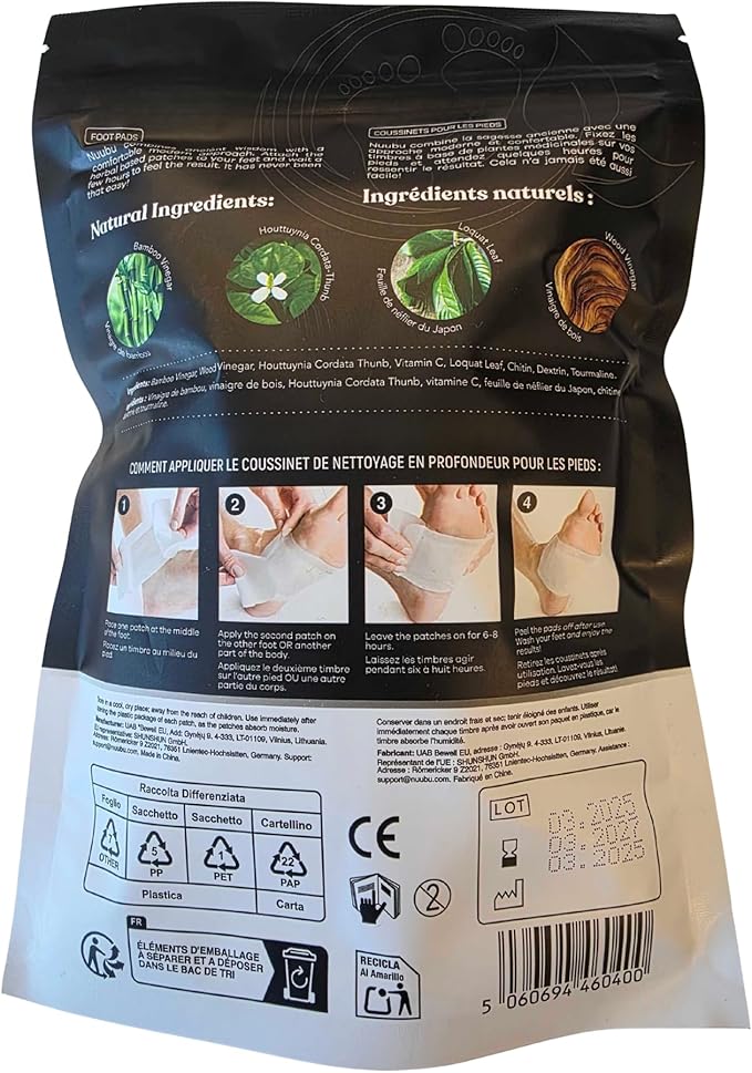 Nuubu Foot Pads - Natural Herbal Patches for Foot Care, Premium Japanese Organic Natural Ingredients - Bamboo Vinegar & Tourmaline (Pack of 1 | 10 Pc)