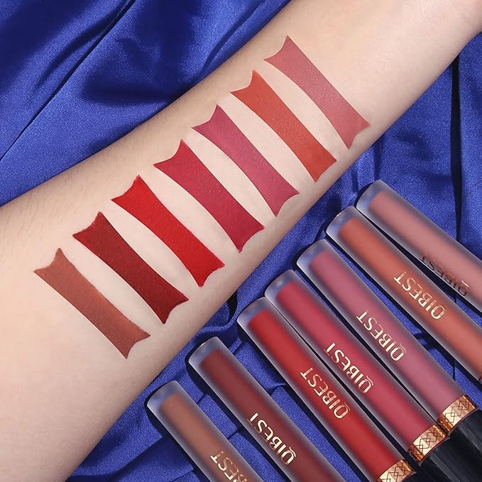 QiBest 7Pcs Matte Liquid Lipstick + 1Pcs Lip Plumper Makeup Set Kit, Pigmented Long Lasting Lip Gloss Set, Velvet Waterproof Halloween Lip Makeup Valentine's Day Gift Sets for Girls and Women