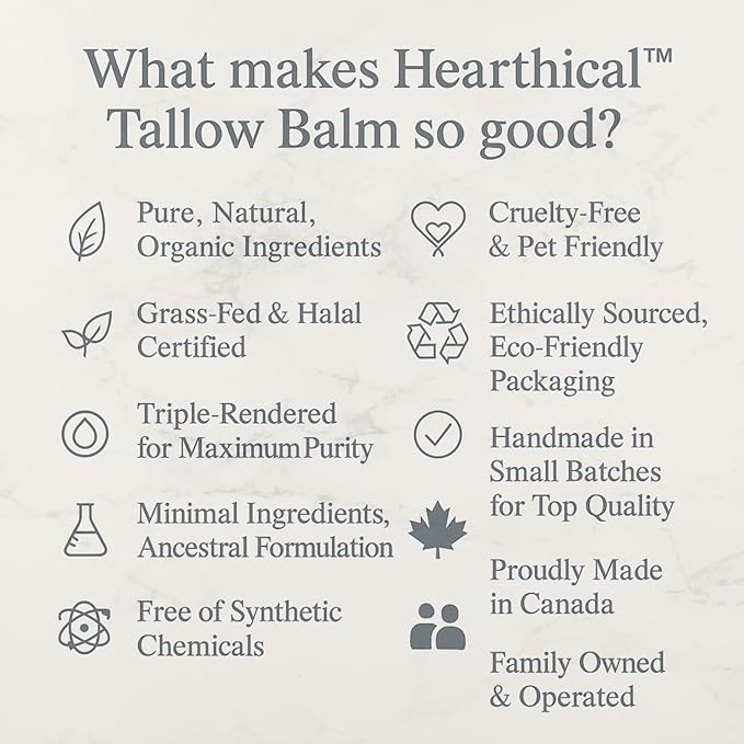 Hearthical Halal Grass Fed Beef Tallow For Skin – 70g Organic Beef Tallow Moisturizer – Beef Tallow Face Moisturizer & Beef Tallow Face Cream – Pure Beef Tallow Balm with Black Seed and Jojoba