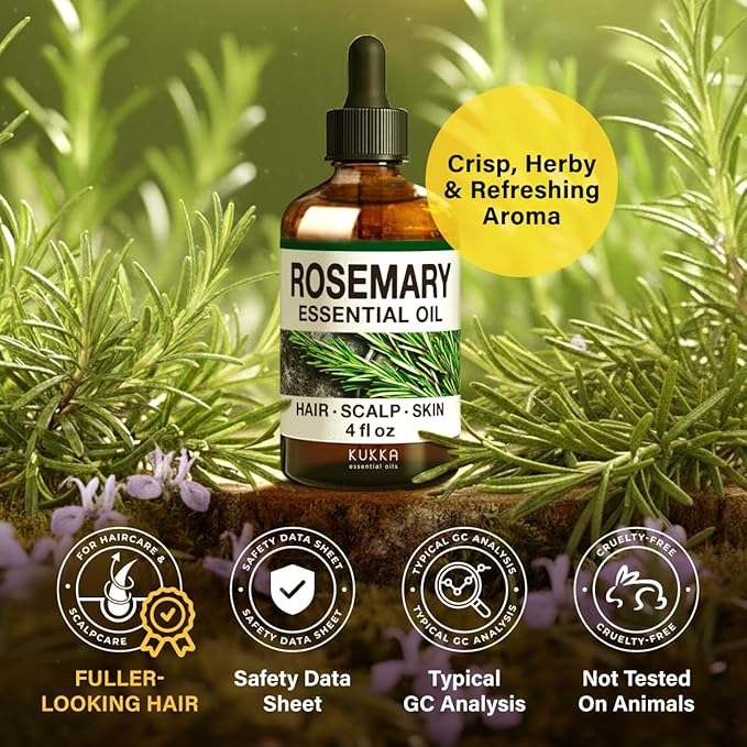 100% Pure Rosemary Oil - 4 Fl Oz Rosemary Essential Oil for Hair, Skin, Diffuser, Aromatherapy & DIY Soap Making Scent