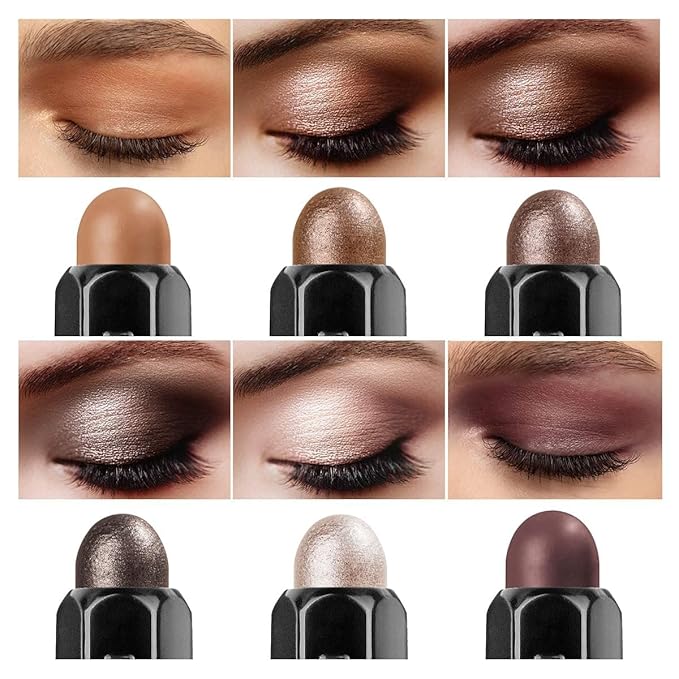 LUXAZA 6PCS Eyeshadow Stick Makeup Sets, Smoky Brown Cream Eyeshadow Pen,Metallic And Matte Shimmer Eye Shadow Eye Brightener Stick Pencil Crayon, B02-Fall Brown