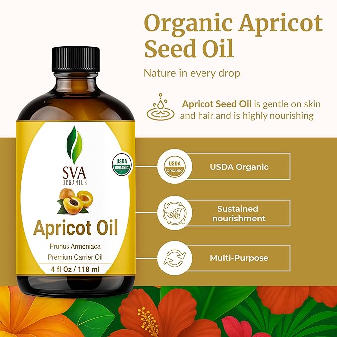 SVA Organic Apricot Seed Carrier Oil with Dropper, 4 Fl Oz (118 ml)