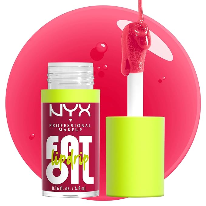 NYX PROFESSIONAL MAKEUP Fat Oil Lip Drip, Moisturizing Lip Oil Gloss, Vegan Tinted Formula, Up to 12 HR Hydration - Newsfeed (Rose Nude)