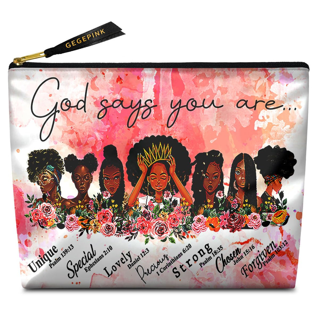 GEGEPINK Cute Makeup Bag for Purse Waterproof Cosmetic Bags for Women Funny Smooth Zipper Travel Toiletry Pouch 10X8 Inches-African American Afro Makeup pouch