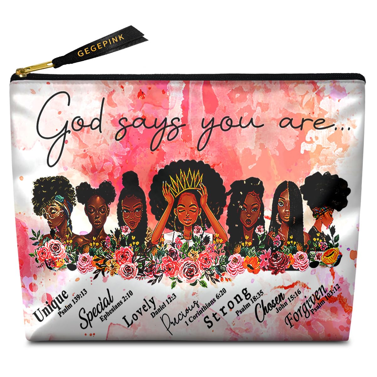 GEGEPINK Cute Makeup Bag for Purse Waterproof Cosmetic Bags for Women Funny Smooth Zipper Travel Toiletry Pouch 10X8 Inches-African American Afro Makeup pouch
