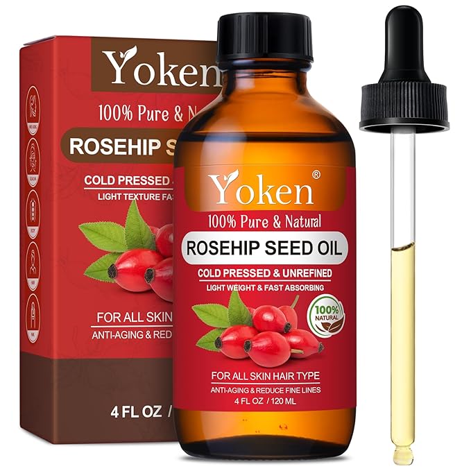 Yoken Cold Pressed Organic Rosehip Seed Oil for Face, Hair & Body, 4 fl oz