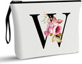 Vavabox A-Z Personalized Makeup Bag, Birthday Gifts for Women Mom, Gifts for Best Friend, Bride Bridesmaid Cosmetic bag (W, 01-White)