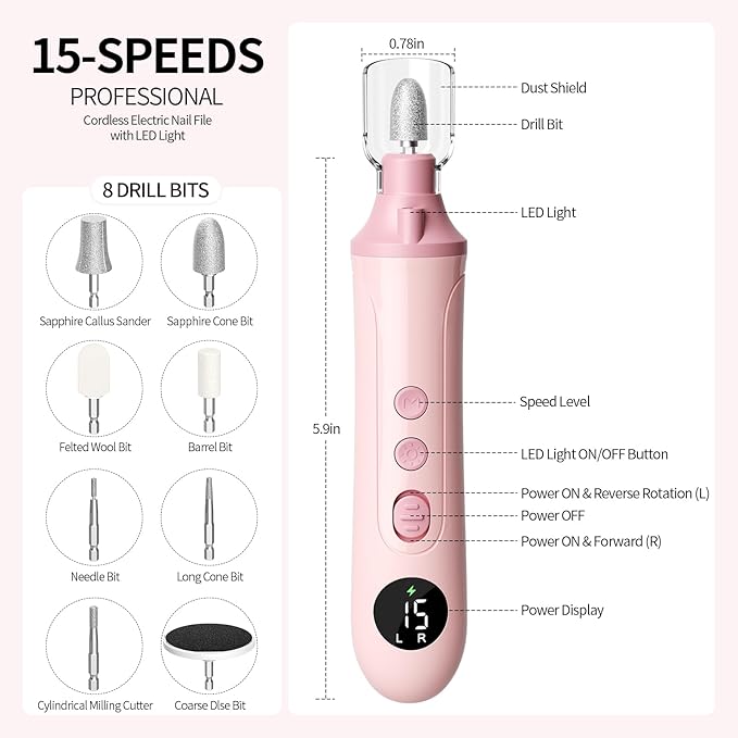 Ccigedy Cordless Electric Toe Nail Grinder for Thick Toenails with LCD Lamp