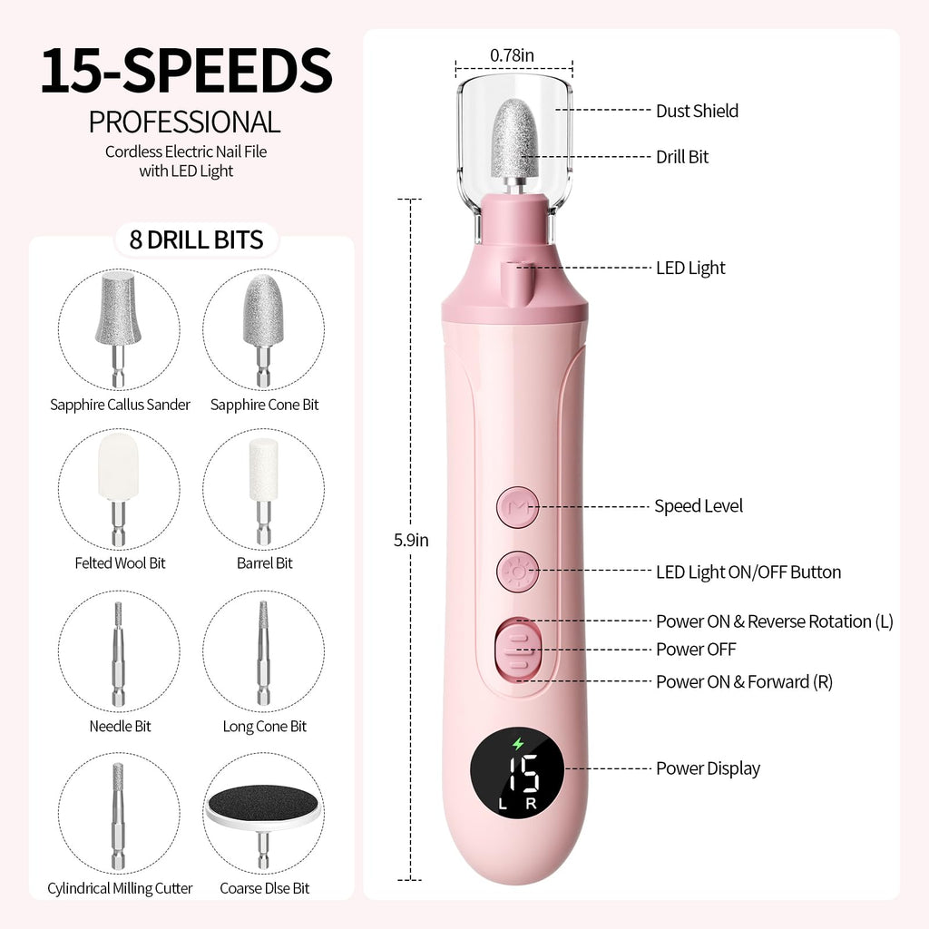 Ccigedy Cordless Electric Toe Nail Grinder for Thick Toenails with LCD Lamp