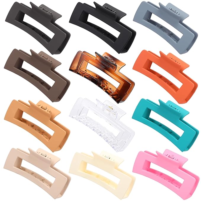 Alemaky Hair Clips for Women12 Pack 4.1 Inch Large Square Claw Clips for Women Girls Thick Thin Curly Hair, Strong Hold Matte Neutral Colors Big Hair Claw Clips Accessories