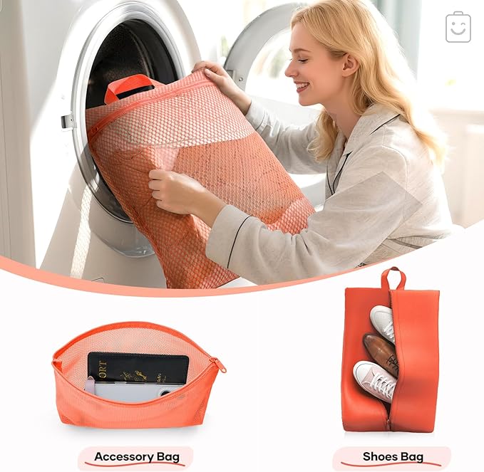 Veken 9/11 Set Compression Packing Cubes Garment Bags for Travel Essentials,Compressible Expandable Luggage Organizer Bags for Clothing,Space Saver Bags with Over 1000 pcs of Mesh Holes(Orange)