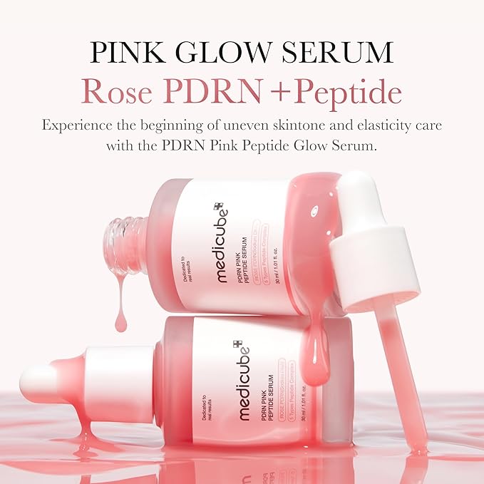 medicube PDRN Pink Peptide Serum with Rose PDRN | Vegan Pink Glow Serum with Peptides & Niacinamide for Hydration & Firm-Looking Skin | Uneven Tone Care | Korean Skincare, 1.01 fl. Oz